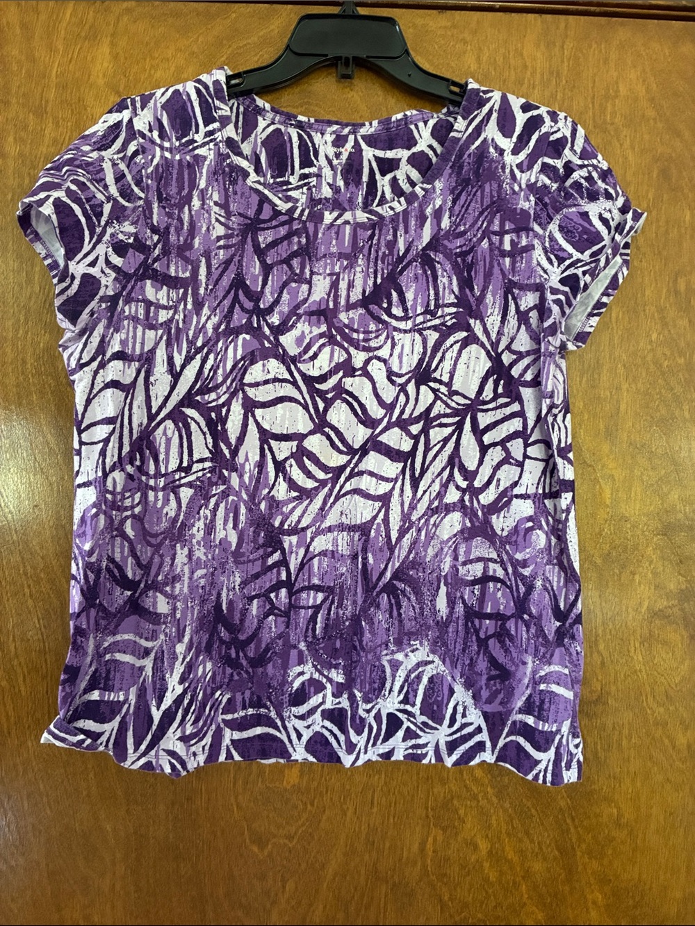 Style & Co. Purple and White Abstract Leaf Short Sleeve Tee